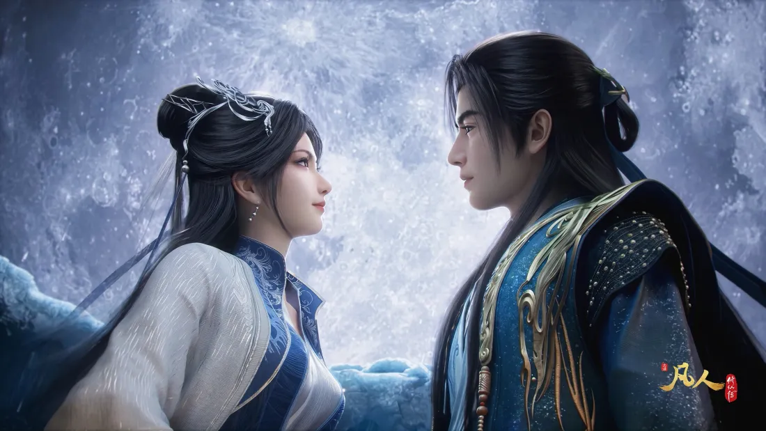 4k凡人修仙传壁纸｜雪中对视背景图片 - 韩立南宫婉「哲风壁纸」