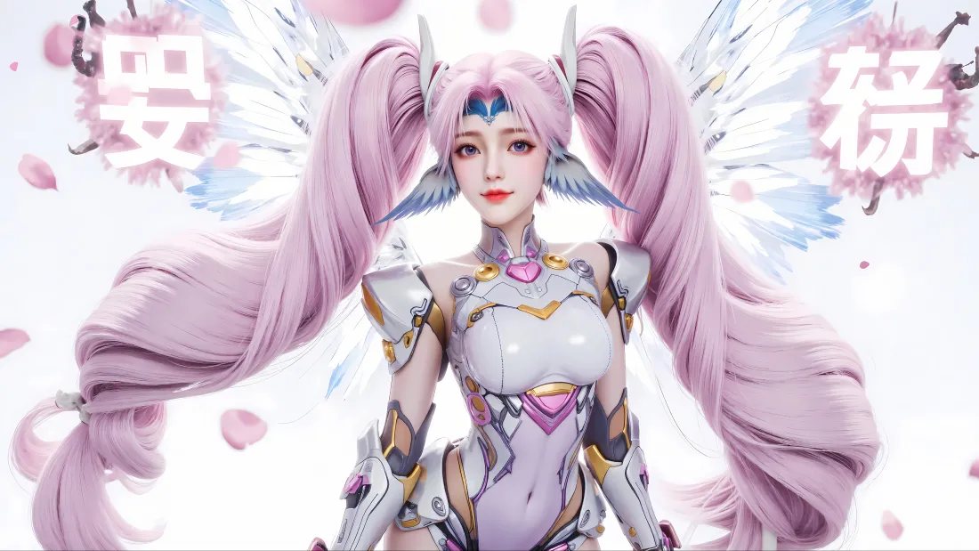 6k艾辰壁纸｜吞噬星空背景图片 - 粉发双马尾机甲少女「哲风壁纸」