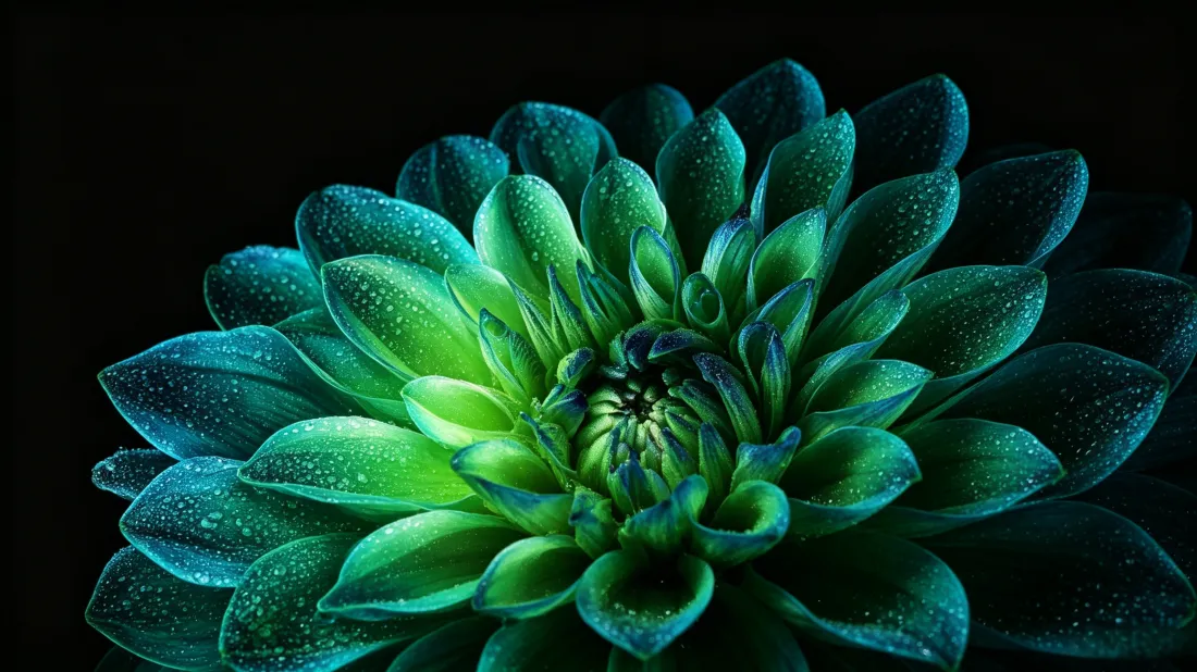 3k大丽花壁纸｜青绿花卉特写背景图片 - 暗调高级质感「哲风壁纸」