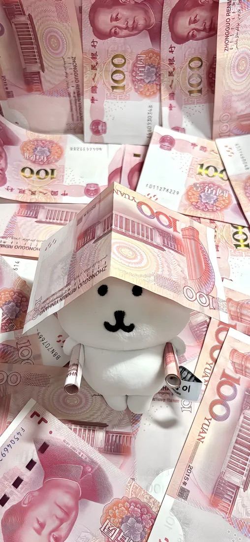 自嘲熊手机壁纸｜百元人民币背景图片 - 可爱搞怪暴富好运「哲风壁纸」