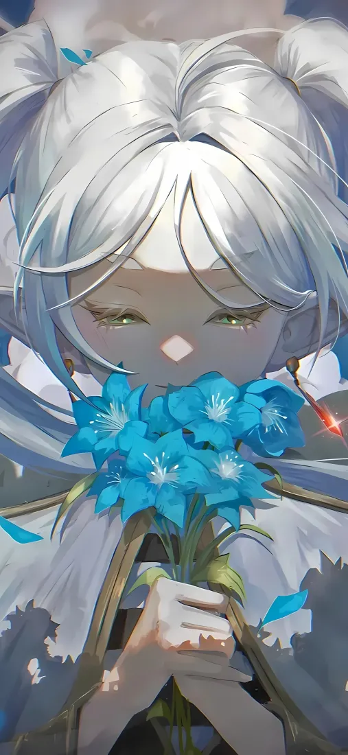 葬送的芙莉莲手机壁纸｜捧花闭眼少女背景图片 - 治愈动漫插画「哲风壁纸」