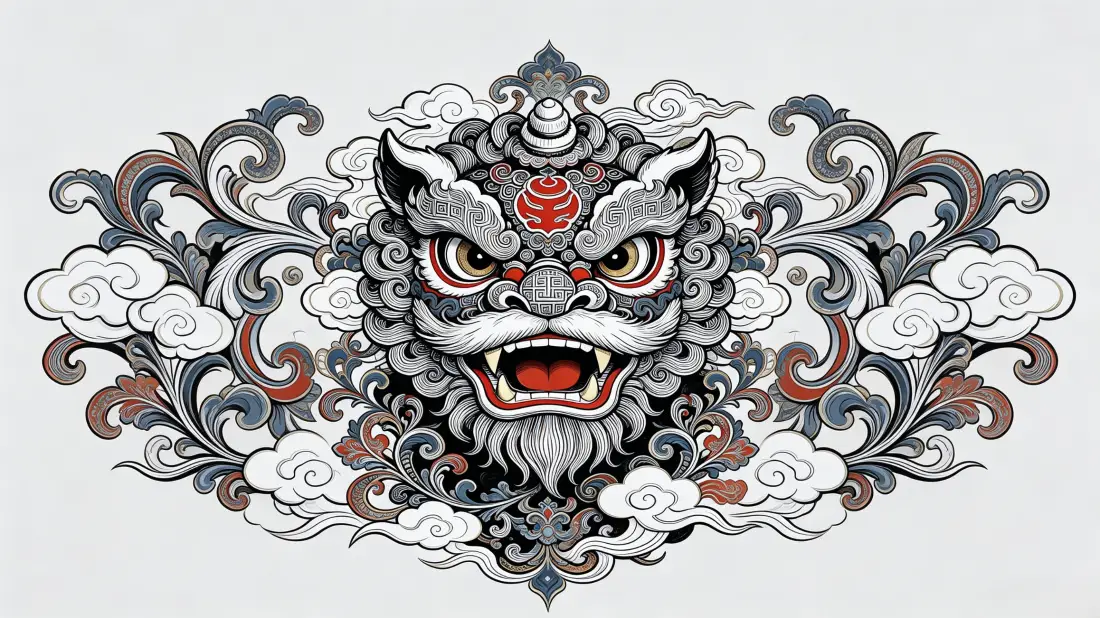 3k醒狮壁纸｜祥云纹样背景图片 - 国潮传统插画「哲风壁纸」