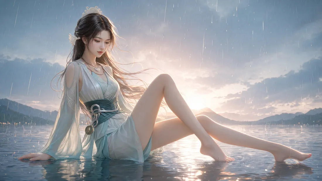 4k宋玉壁纸｜湖面落日背景图片 - 凡人修仙传古风美女「哲风壁纸」