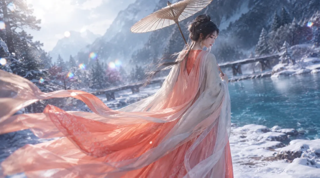6k慕沛灵壁纸｜冬日雪山湖畔背景图片 - 古风修仙女修「哲风壁纸」