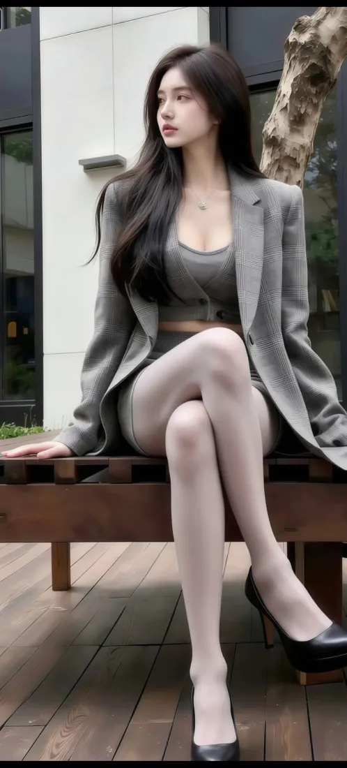 大长腿美女手机壁纸｜灰色穿搭户外背景图片 - 气质御姐「哲风壁纸」
