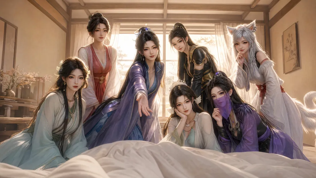 4k凡人修仙传壁纸｜女角色群像背景图片 - 古风室内场景「哲风壁纸」