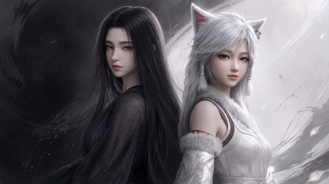 6k凡人修仙传银月壁纸｜双女主国风玄幻背景图片 - 手绘原画「哲风壁纸」