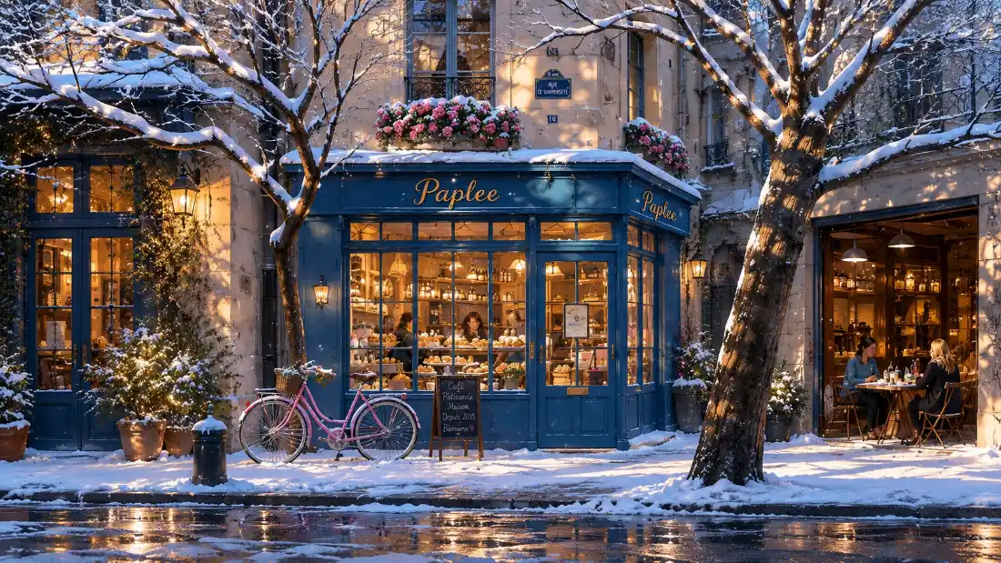 2k冬日街景壁纸｜下雪街角小店背景图片 - 清新治愈风景「哲风壁纸」