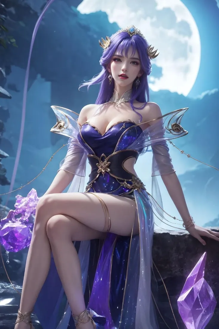 圣采儿手机壁纸｜月夜背景图片 - 神印王座冷艳动漫美女「哲风壁纸」