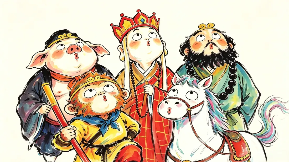 3k西游记壁纸｜Q版师徒四人背景图片 - 国风卡通插画「哲风壁纸」