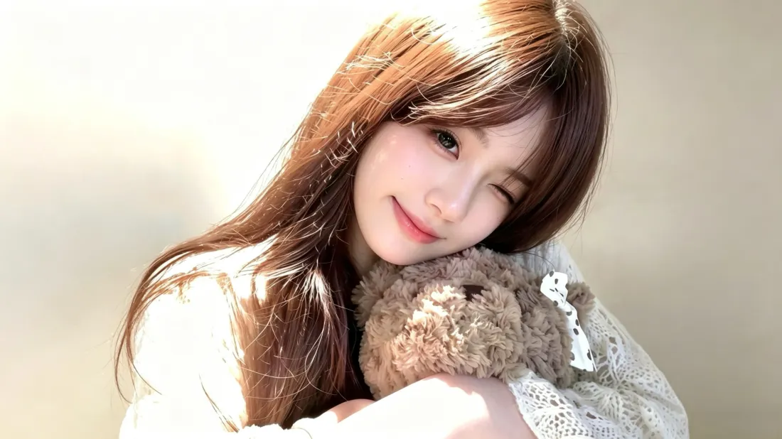 3k甜妹壁纸｜抱泰迪熊背景图片 - 温柔氛围感美女「哲风壁纸」