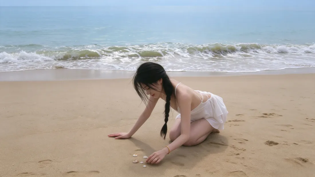 3k白裙少女壁纸｜海边沙滩背景图片 - 夏日清新氛围感「哲风壁纸」
