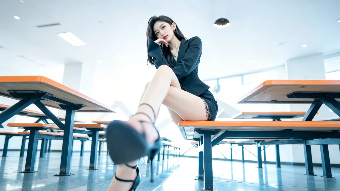 3k职业装美女壁纸｜食堂场景背景图片 - 时尚性感高跟穿搭「哲风壁纸」