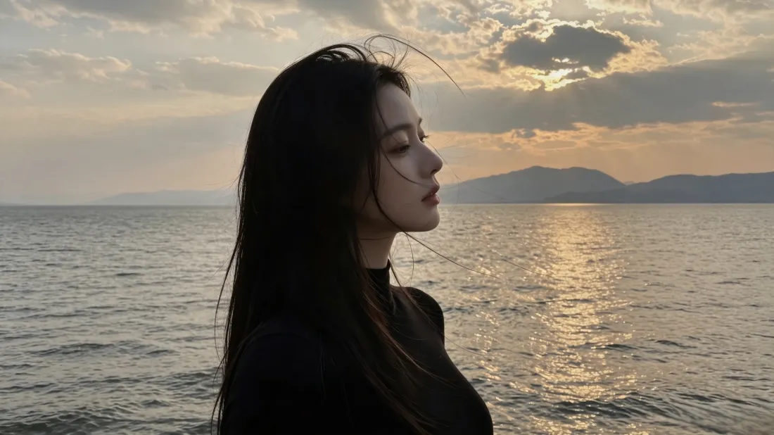 3k长发美女壁纸｜海边日落背景图片 - 氛围感写真「哲风壁纸」