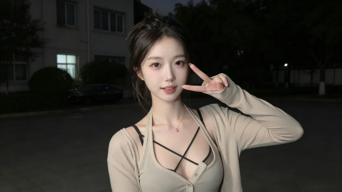 3k甜酷少女壁纸｜夜晚户外背景图片 - 甜美比耶「哲风壁纸」