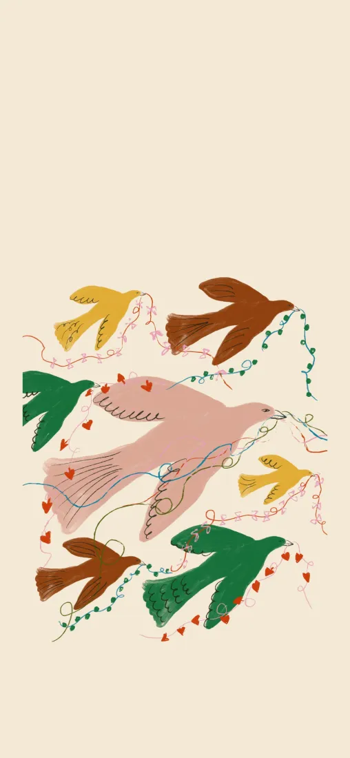 温柔飞鸟手机壁纸｜浪漫绳结背景图片 - 手绘艺术插画「哲风壁纸」