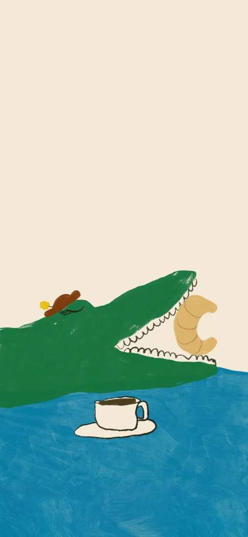 戴帽鳄鱼手机壁纸｜趣味慵懒背景图片 - 复古手绘治愈插画「哲风壁纸」