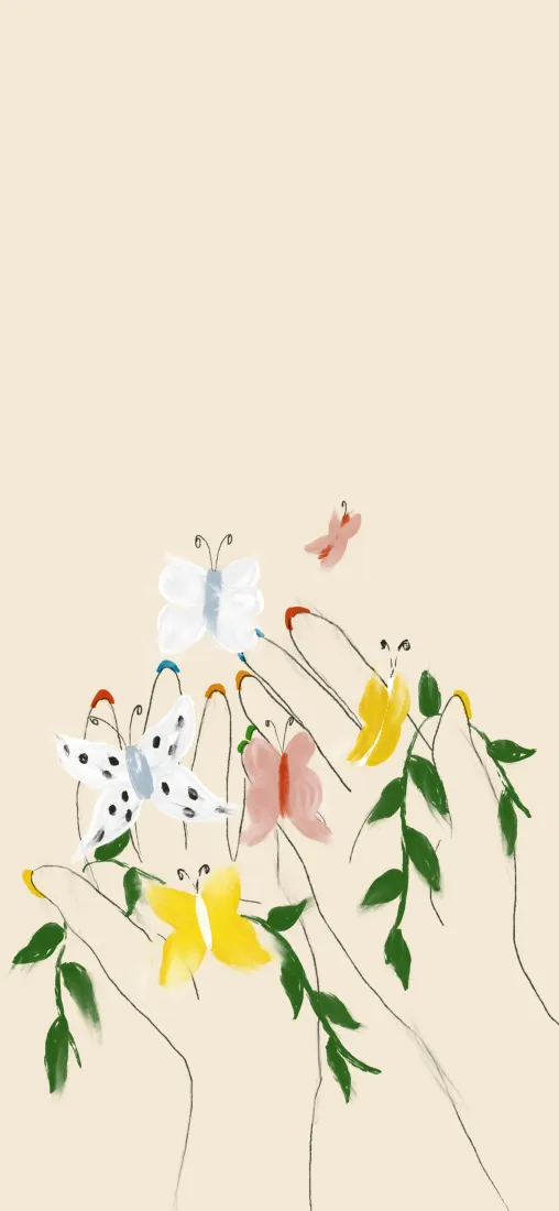 清新蝶舞手机壁纸｜温柔指尖背景图片 - 手绘插画「哲风壁纸」