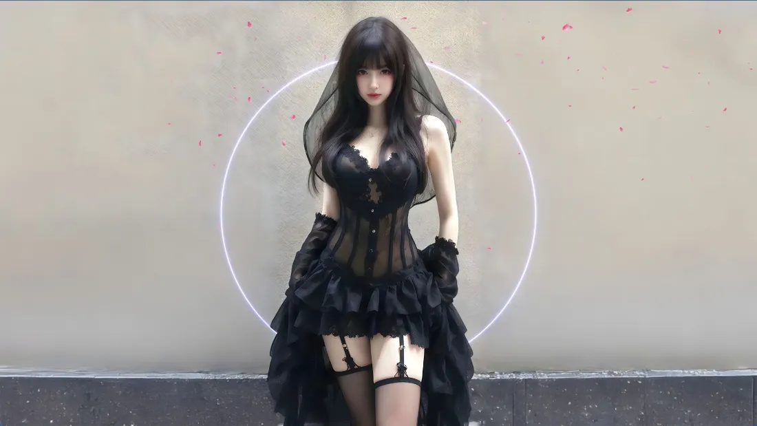 2k动漫cos美女壁纸｜黑色纱裙背景图片 - 暗黑风长发少女「哲风壁纸」