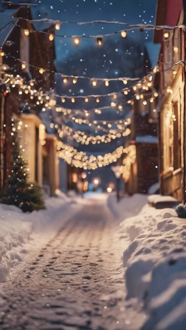 雪夜小镇手机壁纸｜冬日暖灯街道背景图片 - 治愈雪景氛围「哲风壁纸」