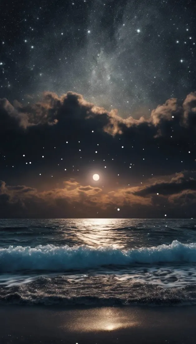 月夜海景手机壁纸｜星空海浪背景图片 - 静谧氛围感风景「哲风壁纸」