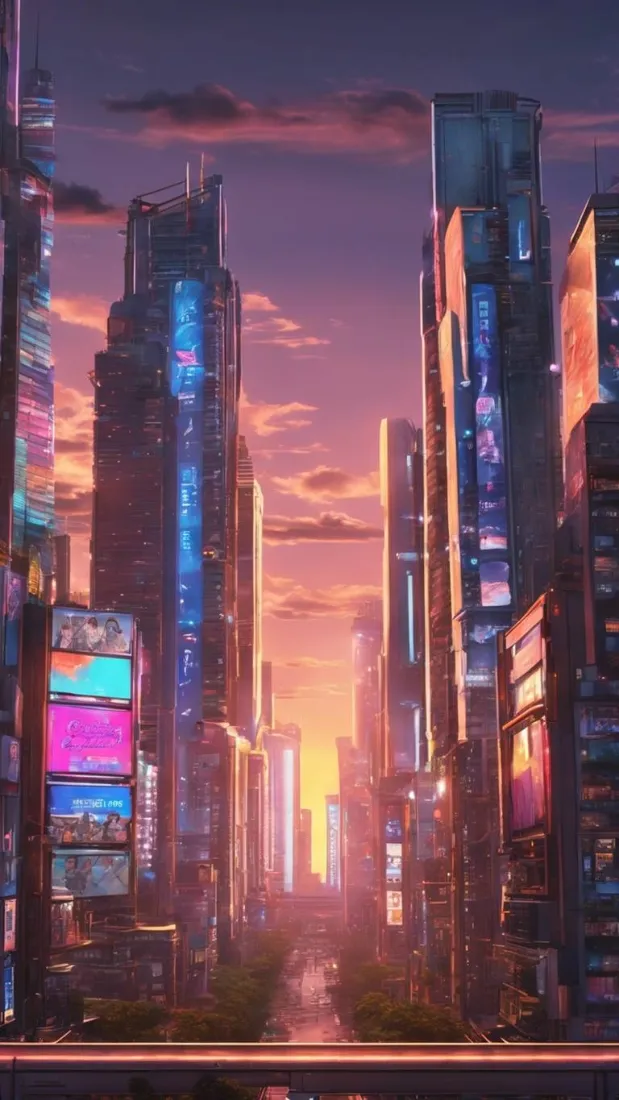 美国赛博都市手机壁纸｜城市黄昏背景图片 - 氛围感插画「哲风壁纸」
