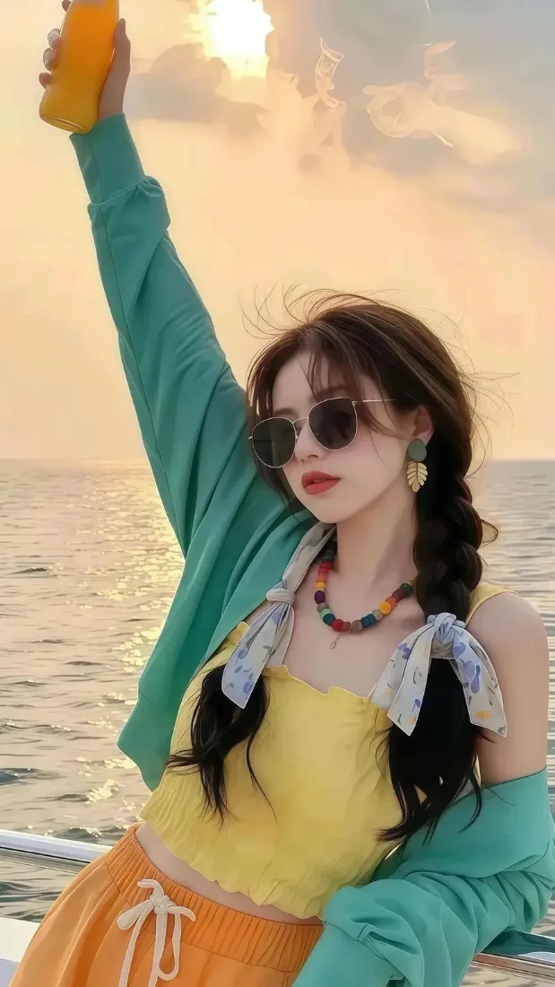 海边美女手机壁纸｜日落海边背景图片 - 夏日时尚穿搭「哲风壁纸」