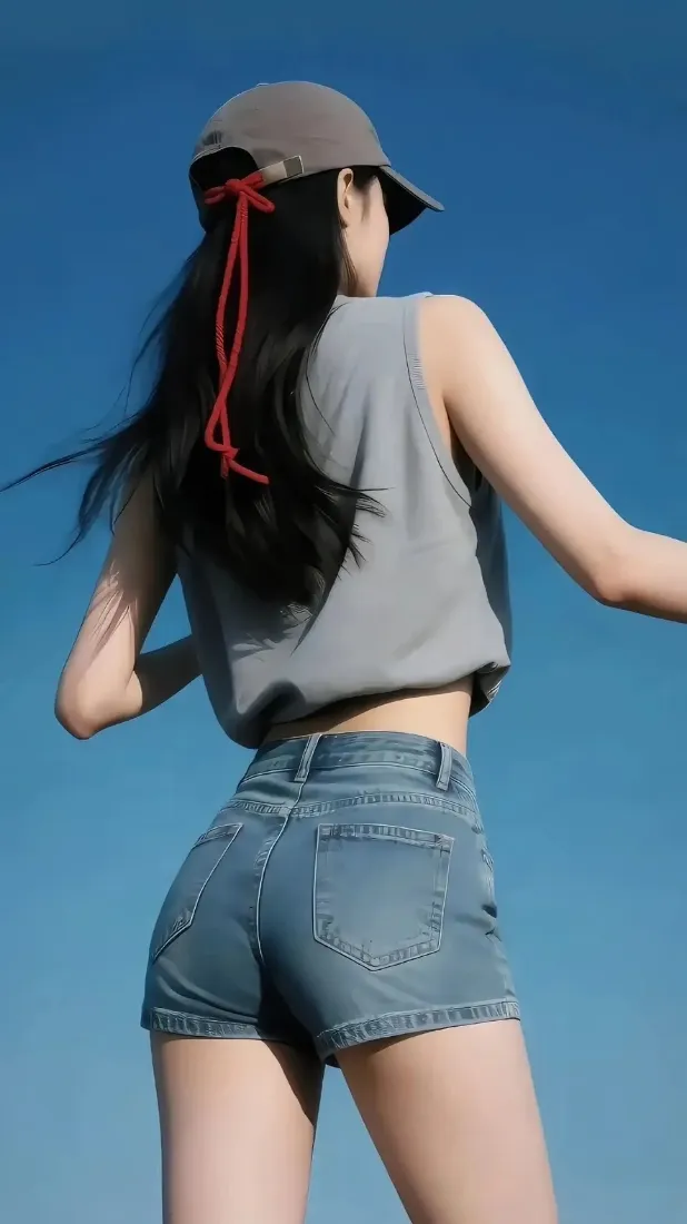 休闲美女手机壁纸｜蓝天背景图片 - 夏日户外时尚穿搭写真「哲风壁纸」