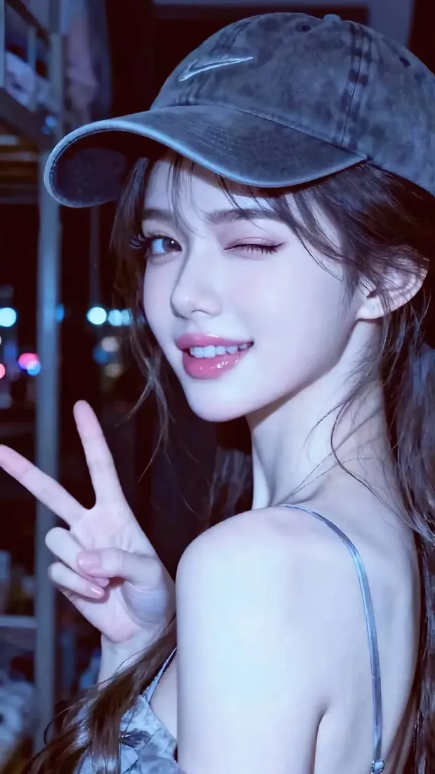 鸭舌帽美女手机壁纸｜城市夜景背景图片 - 比耶wink「哲风壁纸」