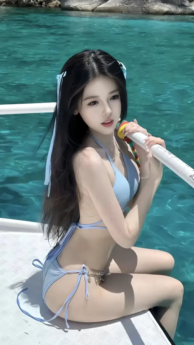 海边比基尼美女手机壁纸｜碧海游艇背景图片 - 夏日清爽「哲风壁纸」