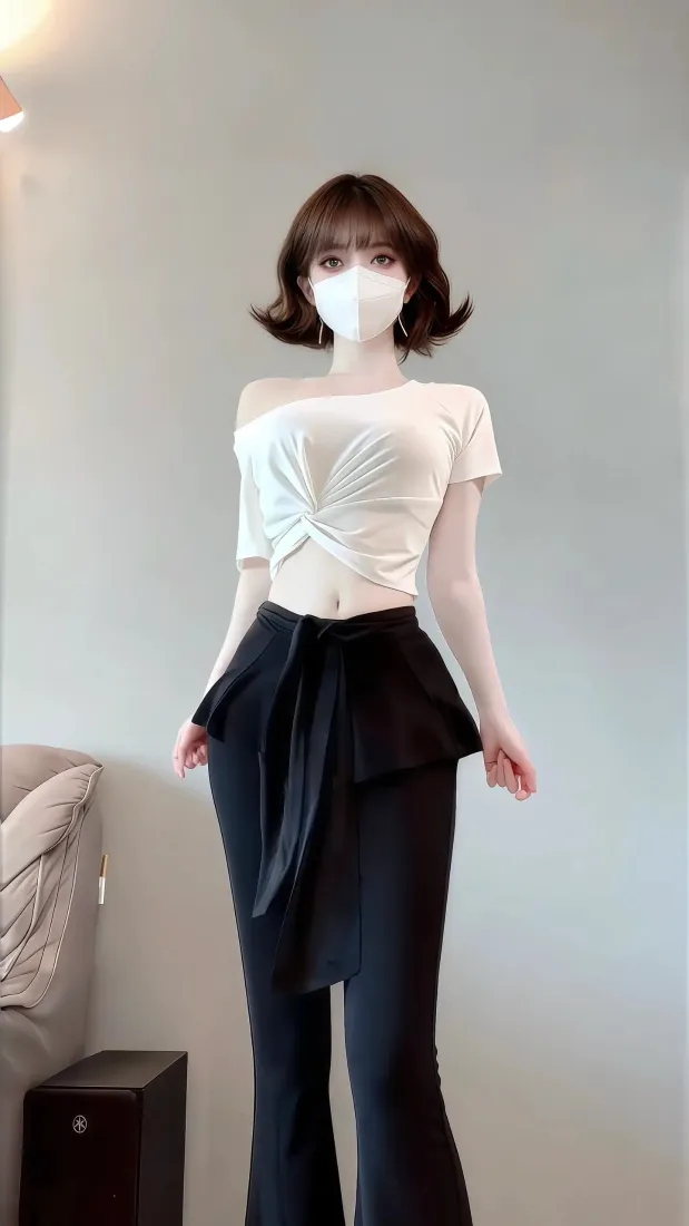 短发美女手机壁纸｜黑白穿搭背景图片 - 室内氛围感人像「哲风壁纸」