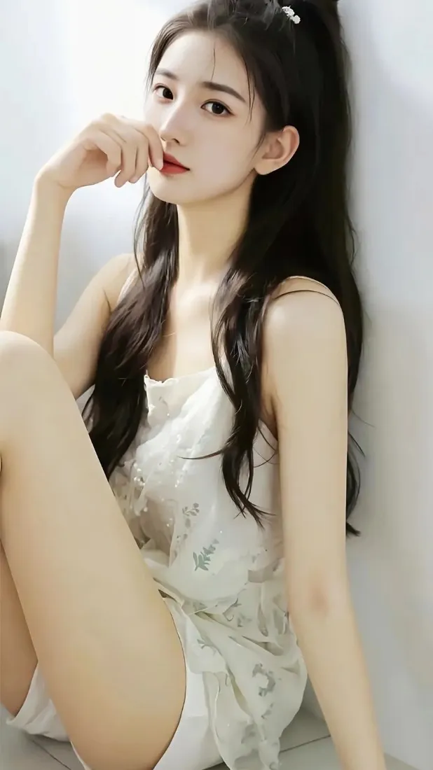 高马尾美女手机壁纸｜浅白背景图片 - 清纯吊带裙人像「哲风壁纸」