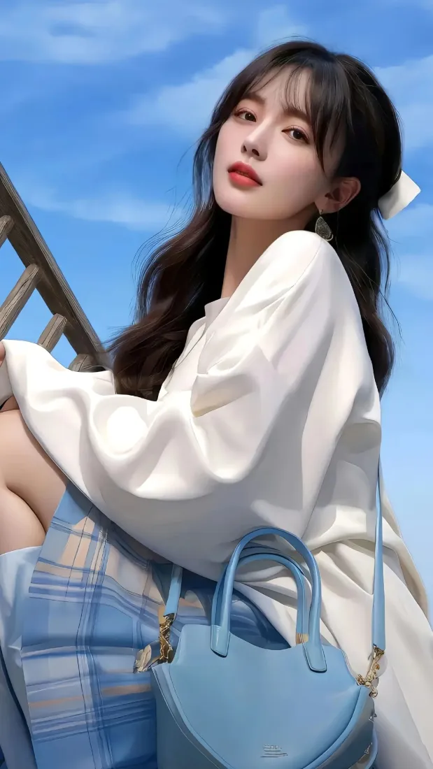 清新美女手机壁纸｜蓝天户外背景图片 - 温柔风穿搭「哲风壁纸」