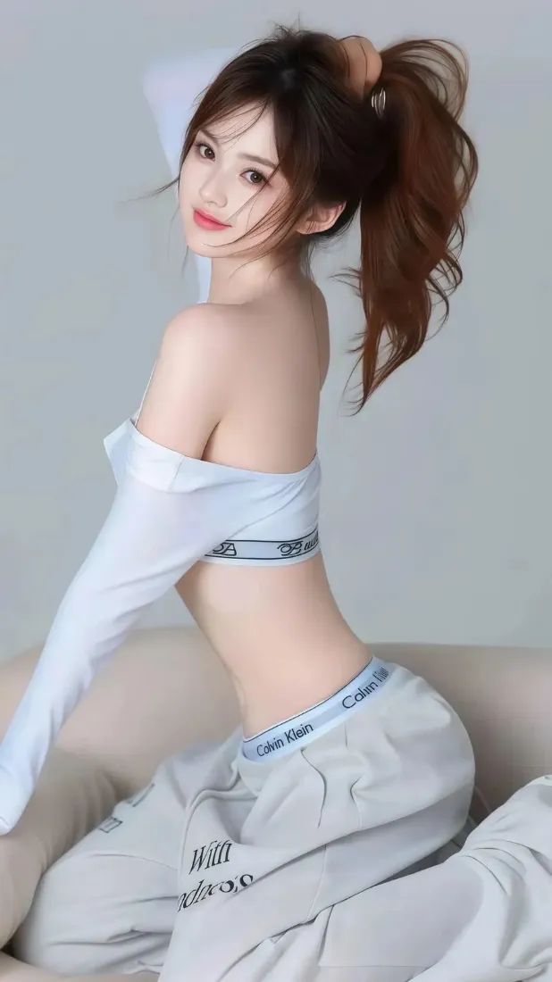 高马尾美女手机壁纸｜浅蓝穿搭背景图片 - 居家氛围感写真「哲风壁纸」