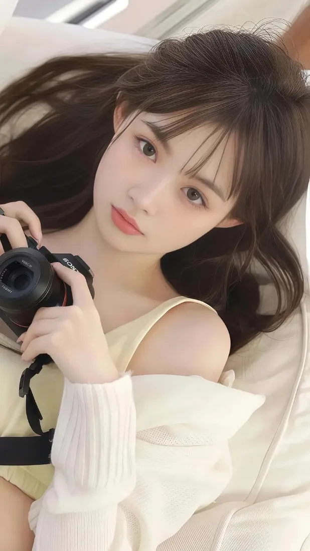 甜美少女手机壁纸｜居家休闲背景图片 - 手持相机「哲风壁纸」