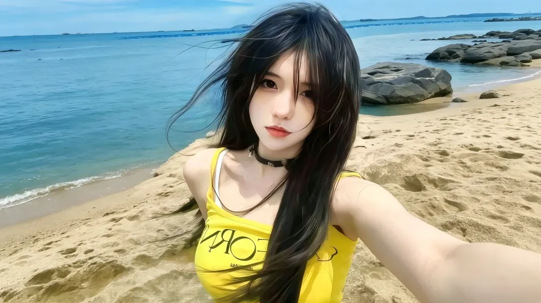3k海边长发美女壁纸｜沙滩大海背景图片 - 清新氛围感「哲风壁纸」