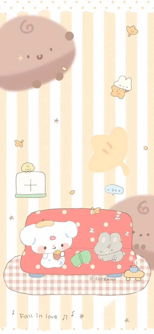 可爱卡通小狗手机壁纸｜条纹便当美食背景图片 - 治愈「哲风壁纸」