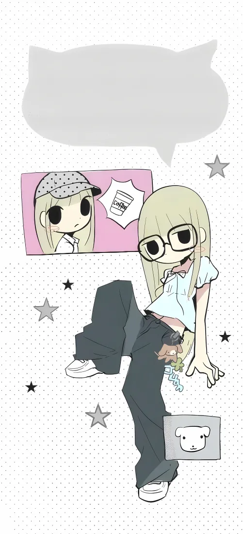 二次元女孩手机壁纸｜星星对话框背景图片 - 金发眼镜萌妹「哲风壁纸」