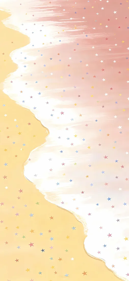 沙滩星空手机壁纸｜黄色沙滩背景图片 - 粉色海浪插画「哲风壁纸」