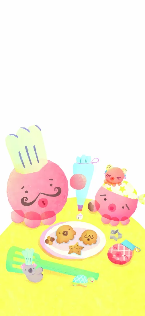 可爱卡通粉色章鱼厨师手机壁纸｜美食聚餐背景图片 - 治愈童趣「哲风壁纸」