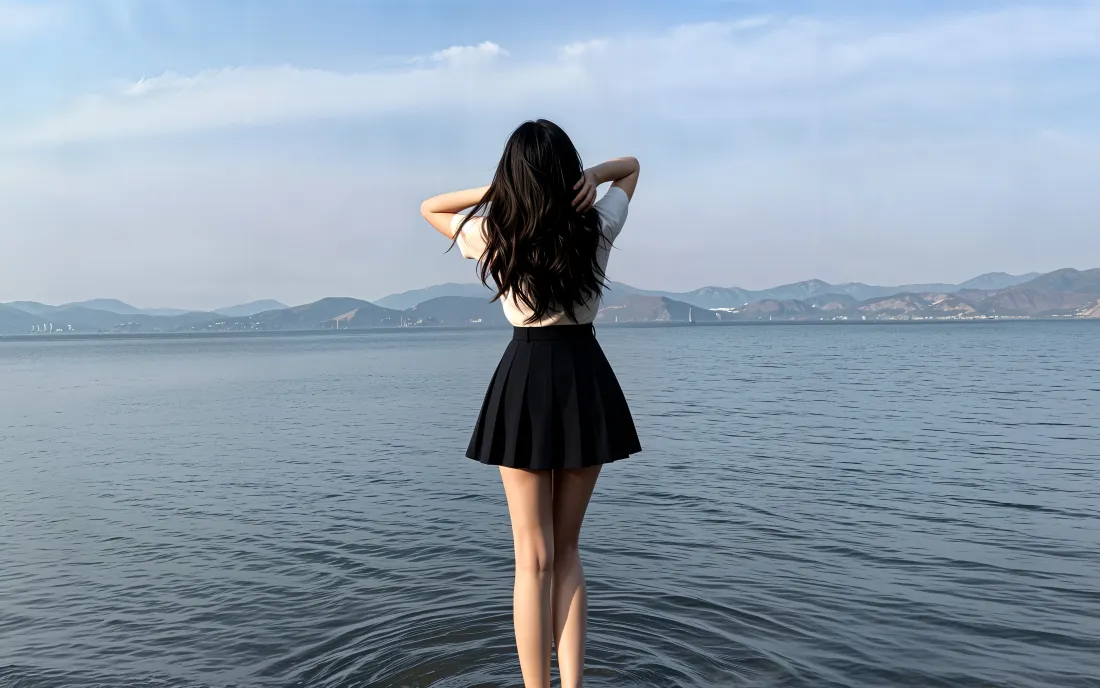 4k长发少女壁纸｜湖泊远山背景图片 - 清新氛围感背影「哲风壁纸」