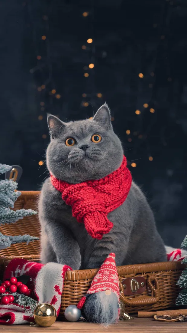 英短蓝猫手机壁纸｜圣诞主题背景图片 - 治愈萌宠「哲风壁纸」