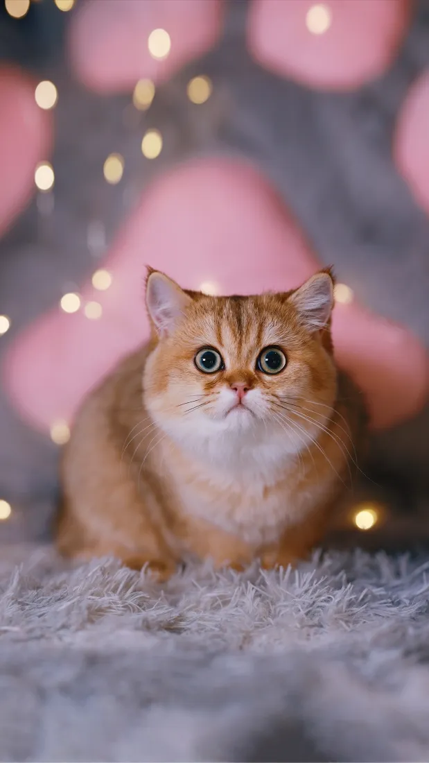 金渐层猫咪手机壁纸｜粉色光斑背景图片 - 软萌治愈「哲风壁纸」