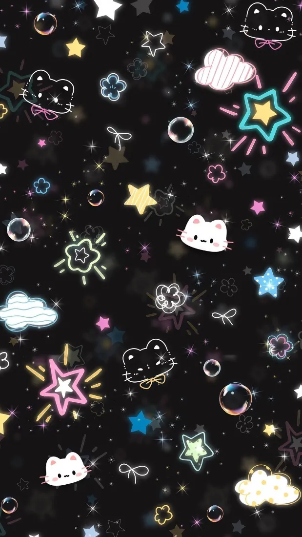 可爱卡通猫咪手机壁纸｜星星云朵背景图片 - 治愈手绘插画「哲风壁纸」