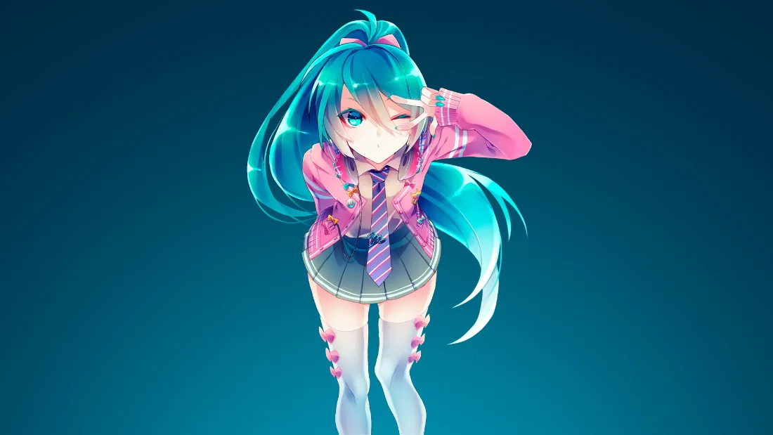 2k初音未来壁纸｜青色纯色背景图片 - 俏皮二次元美少女「哲风壁纸」