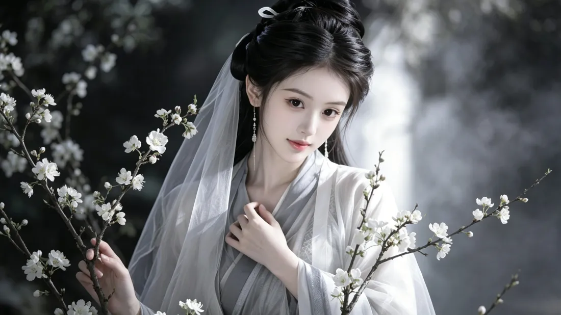 3k仙气古装美女壁纸｜白梅清冷氛围感背景图片 - 雅致古风「哲风壁纸」