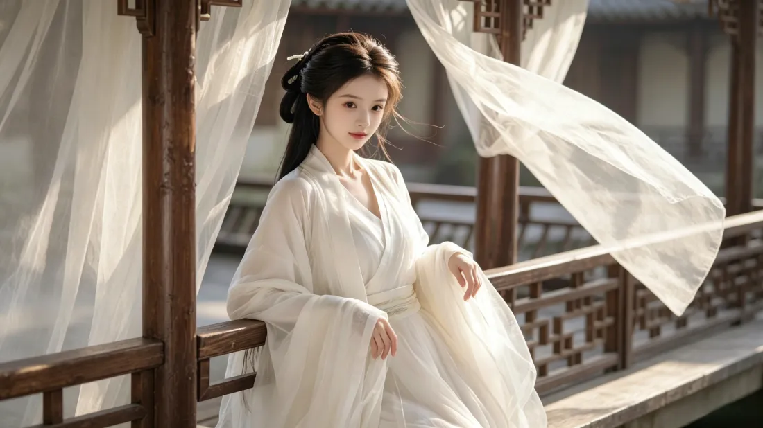 3k白衣汉服美女壁纸｜古风凉亭背景图片 - 清冷国风写真「哲风壁纸」