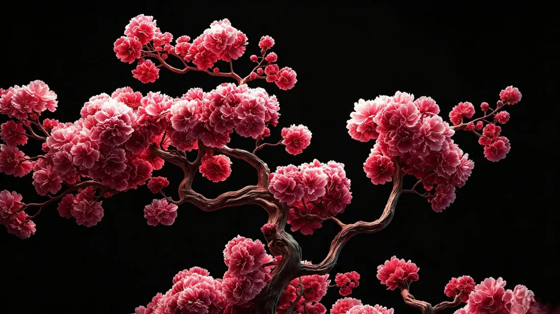 3k梅花壁纸｜粉色繁花背景图片 - 黑底国风花卉「哲风壁纸」