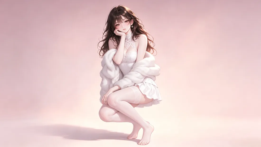 3k二次元卷发少女壁纸｜粉色背景图片 - 温柔氛围感插画「哲风壁纸」