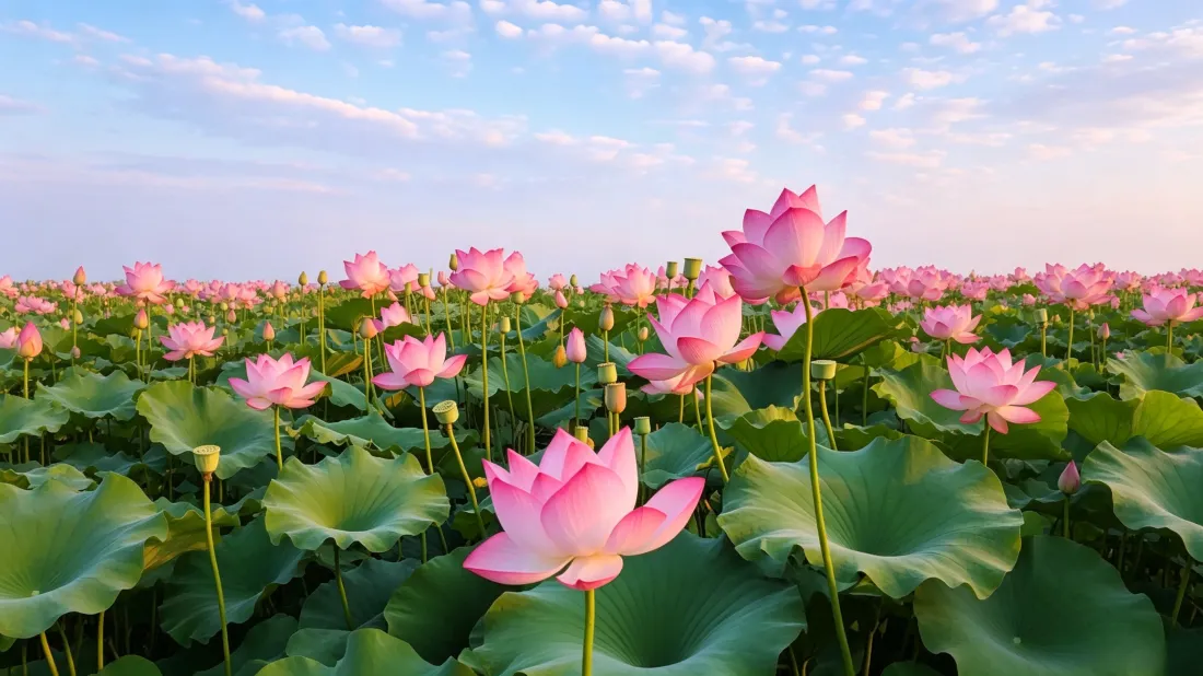 3k荷花壁纸｜连片荷塘背景图片 - 夏日清新户外自然风景「哲风壁纸」